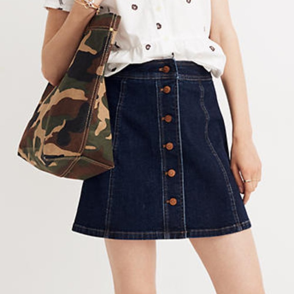 NWT Madewell Stretch Dark Denim A-Line Button-Front Mini Skirt New With Tags 00